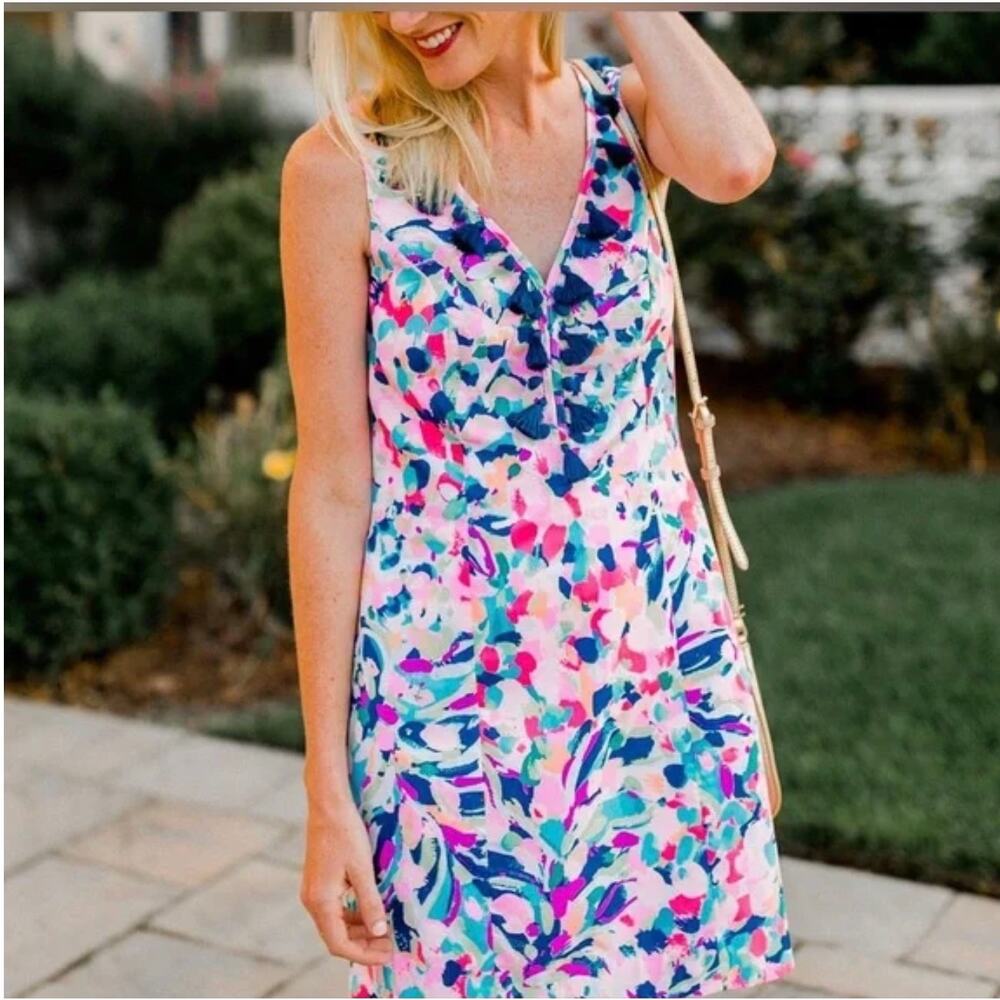 Lilly Pulitzer Plus Cabrey‎ Shift Dress Pina Colada Club Tassel Size 14